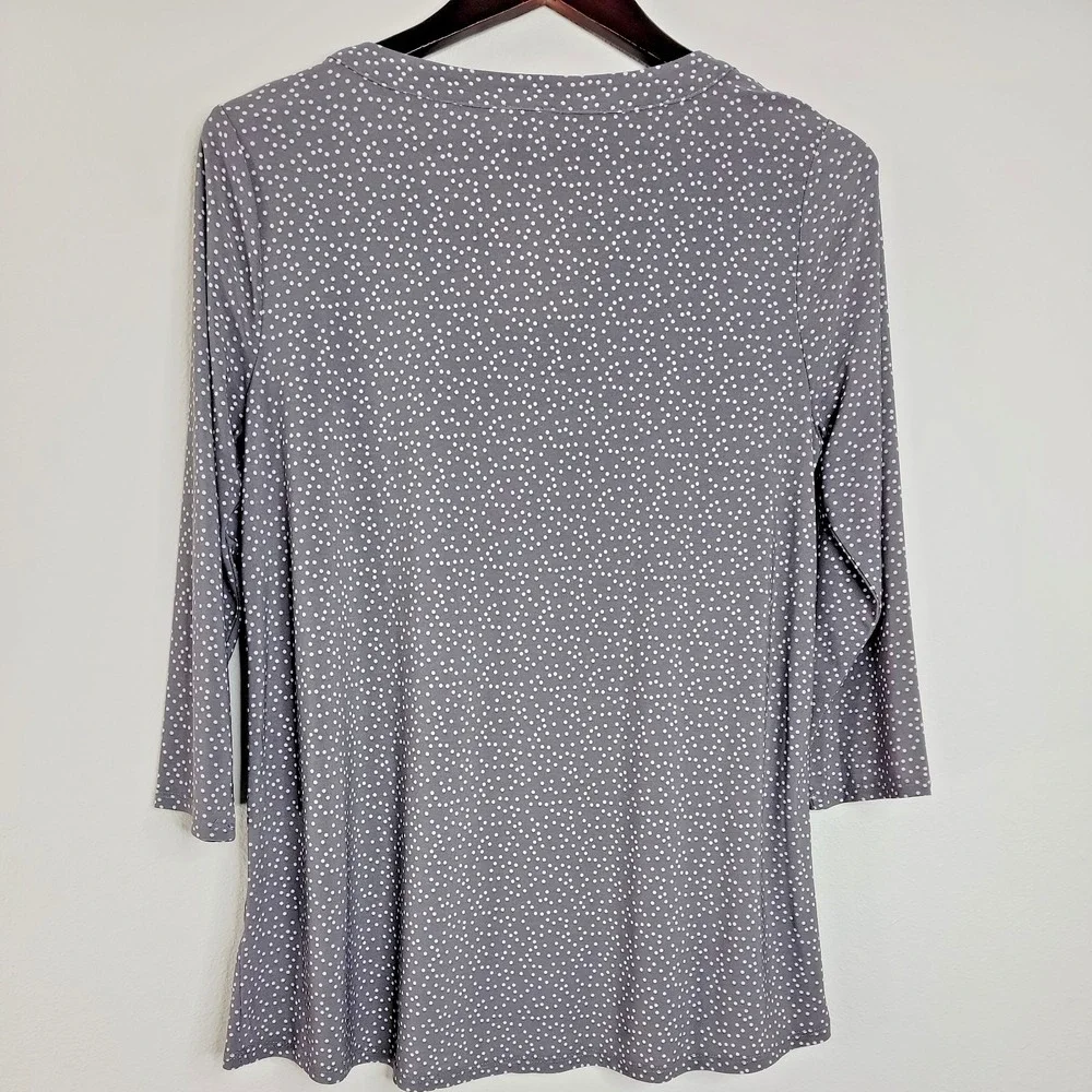 Anne Klein Womens Tunic Top M Gray White Polka Dot 3/4 Sleeve Flowy NWT
